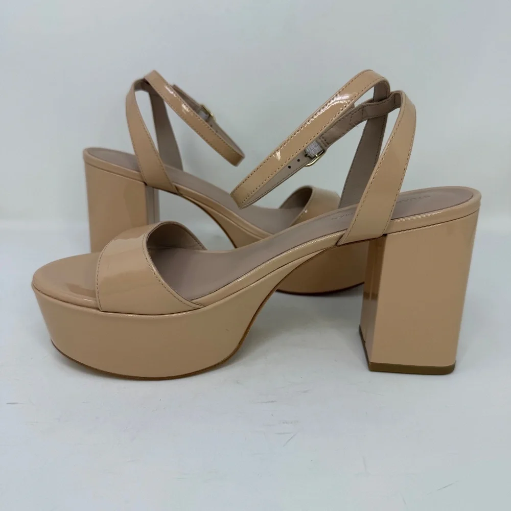 New Stuart Weitzman Gala Patent Leather Sandals Golden Beige Sz 9